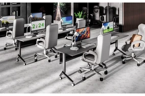 Mobilny stół PRIMO MOVE, 1800 x 600 mm, podstawa biała, grafitowy
