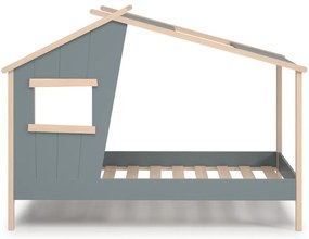 Szarozielone łóżko dziecięce z litego drewna sosnowego w kształcie domku ze stelażem 90x190 cm Luba – Marckeric