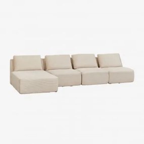 Sofa Modułowy Z Lewym Szezlongiem, 4-częściowy, Z Weluru, Pakowany Próżniowo Temple Sztruks Beż Lniany - Sklum