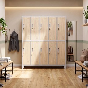Szafa BHP ubraniowa 10-drzwiowa szara / dąb sonoma: Eco Design BARTEK 1360 x 1720 x 450 mm