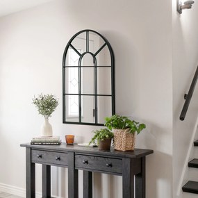 HOMCOM Lustro ścienne czarne do przedpokoju z metalową ramą 70x50 cm design okno | Aosom PL