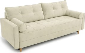 Sofa z Funkcją Spania LONAR Kremowa Welurowa Nowoczesna