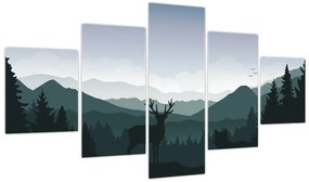Obraz - Jeleń z wilkiem w skałach (125x70 cm)
