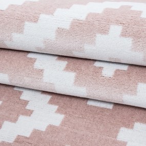 Dywan nowoczesny Plus kwadraty różowo-kremowy 80 cm x 300 cm