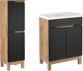 Zestaw Łazienkowy 60cm 2D Alma Półsłupek Dąb Wotan / Czarny Mat