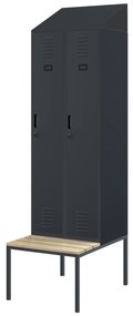 Szafka ubraniowa z ławką i daszkiem KACPER II PRO, 600 x 2295 x 850 mm, antracytowa