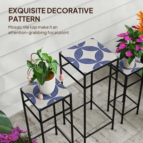 Outsunny Zestaw 3 stojaków na rośliny, 3 różne wielkości dla prezentacji kwiatów i innych przedmiotów, Niebieski+Biały