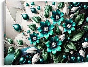 Obraz - 3D turkusowe kwiaty (70x50 cm)