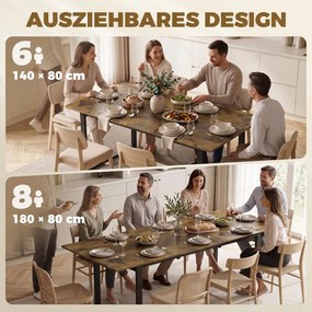 HOMCOM Stół rozkładany 140-180 cm dla 6-8 osób, prostokątny w stylu industrialnym z metalowym stelażem, imitacja drewna tygrysiego | Aosom PL