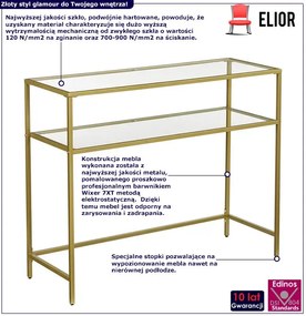Złota konsola salonowa szklana z półką - Amuno 4X