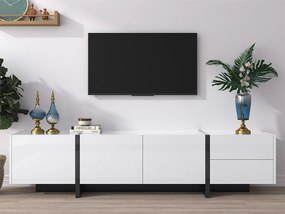 Nowoczesny mebel TV 190 cm z 3 drzwiami i 2 szufladami - Biały połysk i Czarny