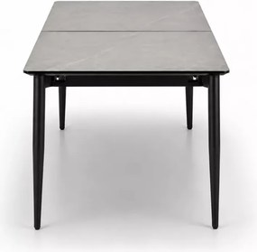 Stół rozkładany Heizo 180–260 cm popielaty marmur – MDF, nowoczesny, czarne nogi metalowe