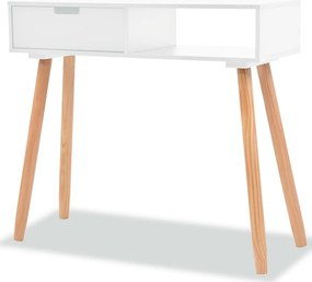 Konsola z litego drewna sosnowego bielonego 80x30x72 cm z szufladą i blatem MDF, styl współczesny