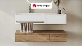 Umywalka wisząca z litą powierzchnią z wieszakiem na ręczniki – Biała – Szer. 90 x Głęb. 40 x Wys.17 cm – GANDAKI