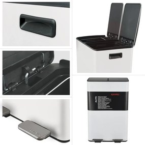 Stalowy kosz na śmieci 2x30 l do segregacji odpadów/z pedałem w matowym białym kolorze Aliya – Spirella