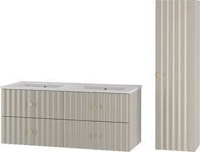 Kaszmirowy Zestaw Łazienkowy 120cm Szafka z Umywalą Słupek Ryflowane Fronty Aqua