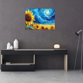 Obraz na szkle - Malowanie słoneczników (70x50 cm)
