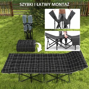 Outsunny Składane łóżko campingowe, z materacem, ergonomiczne, metalowy stelaż, Czarne