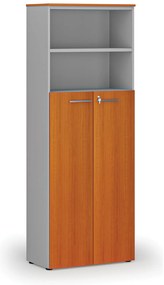 Szafa biurowa kombinowana PRIMA GRAY, drzwi na 4 poziomach, 800 x 420 x 2128 mm, szary/wiśnia
