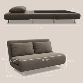 HOMCOM Sofa rozkładana, łóżko dla gości, 3-stopniowe regulowane oparcie, sztruksowy wygląd, do 120 kg, 141 x 90 x 81 cm, ciemnobrązowa