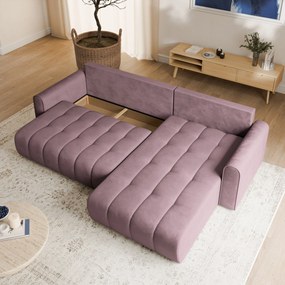 Masseno Narożnik FRIGA z funkcją spania i pojemnikiem na pościel Narozniki L, Rozkładana sofa - Wrzosowy, MONOLITH 62