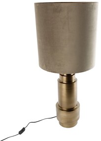 Lampa stołowa brązowa z abażurem z aksamitu w kolorze taupe ze złotem 40 cm - Bruut ArtDeco Oswietlenie wewnetrzne