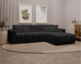 Emporius Miral narożnik w kształcie L - sofa do salonu bez funkcji spania i bez pojemnika - nowoczesny styl, prawostronny, tkanina aksamitna, czarny (Komodo 23)