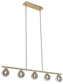Nowoczesna lampa wisząca złota 100 cm 5-światłowa z dymionym szkłem - Athens Rustykalny / Vintage Oswietlenie wewnetrzne