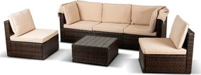 Zestaw Mebli Ogrodowych CALIENTE Modułowy Sofa 2x Fotel Stolik Tarasowy Brązowy/Beżowy Technorattan Nowoczesny
