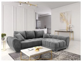 Szary rozkładany narożnik z aksamitnym obiciem Windsor &amp; Co Sofas Nuage, prawostronny