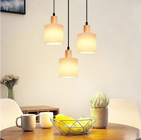 NETTLIFE Biała drewniana lampa wisząca średnica 20 cm E14 vintage 3 okrągłe żarówki do jadalni, restauracji, kuchni, sypialni, biura