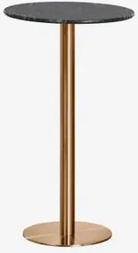 Wysoki, Okrągły Stolik Barowy Ø60 Cm Z Naturalnego Kamienia Xiren Zielony Marmur Big Flower - Szczotkowane Różowe Złoto - Sklum