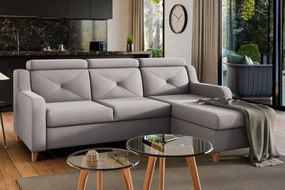 Narożnik Laksaro z funkcją spania prawostronny - ciemno beżowy welur Jasmine 25