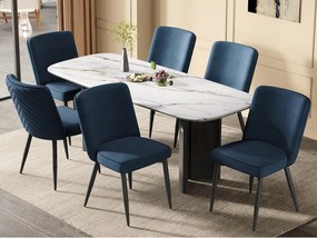 Zestaw 6 krzeseł - Z wygodnymi oparciami - Styl nowoczesny - Tkanina welurowa - Ciemnoniebieski