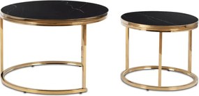 Zestaw Stolików Kawowych ARON 70 cm/50 cm Czarny Marmur/Złoty Glamour