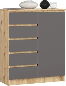 Komoda AKORD K80 Dąb Artisan 80 cm 1 drzwi 5 szuflad kolor Grafit Szary mat 3 półki 80x35x97 cm