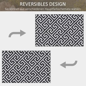 Outsunny Dywan Zewnętrzny Wodoodporny z Plastiku 121x182cm Wzór Czarno-Biały Idealny na Taras i Balkon | Aosom PL