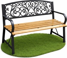 Czarna ławka ogrodowa NERINA z lakierowanym drewnem i żeliwnymi nogami szerokość 118 cm