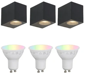 Zewnetrzna Zestaw 3 inteligentnych lamp ściennych czarnych GU10 50mm IP44 - Baleno Nowoczesny Oswietlenie zewnetrzne