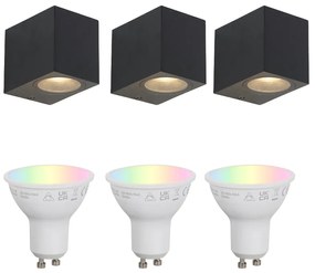 Zewnetrzna Zestaw 3 inteligentnych lamp ściennych czarnych GU10 50mm IP44 - Baleno Nowoczesny Oswietlenie zewnetrzne