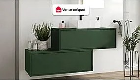 Szafka łazienkowa wisząca  zielona matowa z umywalką i dwoma szufladami - 94 cm - TEANA II