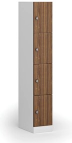 Szafka skrytkowa, 4 schowki, 1850 x 300 x 500 mm, demontaż, zamek obrotowy, drzwi laminowane, orzech