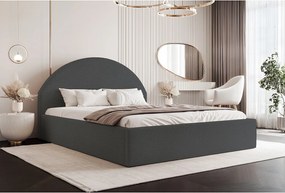 BESILIO Łóżko tapicerowane Boucle 140x200 Velora - stelaż listwowy, wezgłowie, pojemnik, łóżko slim - Szary