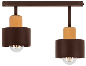 Brązowa lampa sufitowa, dwupunktowy spot DBU3306BR z drewna i metalu E