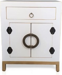 Komoda, stolik nocny, metalowe okucia, styl azjatycki, biały.