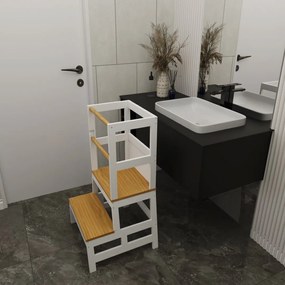 Jurhan Wieża edukacyjna PLAY z drewna sosnowego, 93x56x49, biała/naturalny brąz