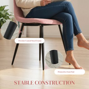 HOMCOM Zestaw 4 Krzeseł do Jadalni z Oparciem, Wygląd Samtowy, 45 x 54 x 87 cm, Różowy