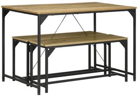 HOMCOM Zestaw stołowy 3elementowy Stół jadalny z 2 ławkami Naturalny wygląd do kuchni i salonu Praktyczny dla 4 osób | Aosom PL