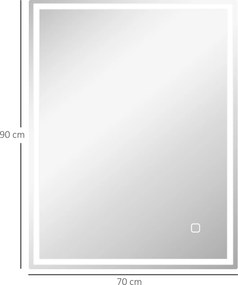 HOMCOM Lustro łazienkowe z oświetleniem 90x70 cm, LED, Wandspiegel z funkcją pamięci, 3 kolory światła, Srebrne