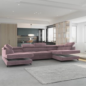 Masseno Narożnik VINTESSA z funkcją spania i pojemnikiem na pościel Narozniki U, Rozkładana sofa - Wrzosowy, MONOLITH 62